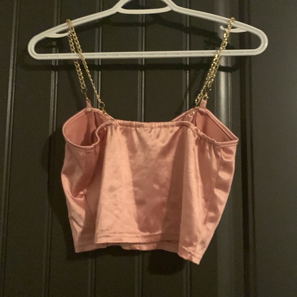 SHEIN pink silk corset top with gold chain straps - Picture 2 of 4